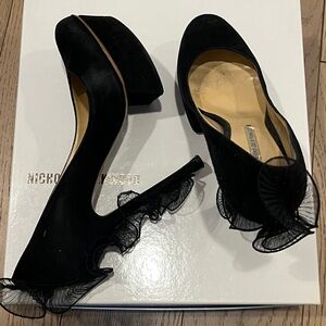 Nickolas Kirkwood Elegant Black Heels with Ruffle Design
